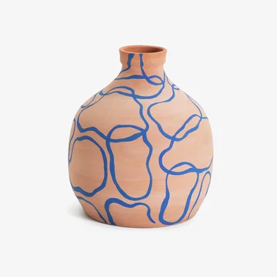 Habitat Habitat Ceramic Patterned Vase - Terracotta & Blue