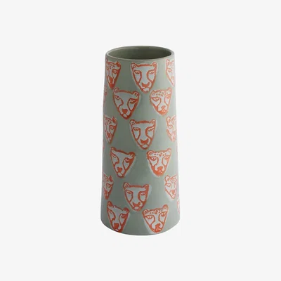 Habitat Habitat Tiger Face Green And Orange Terracotta Vase