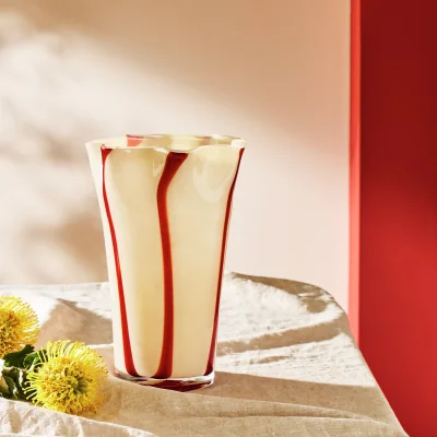Habitat Habitat Milk Glass Red & White Handkerchief Stripe Vase