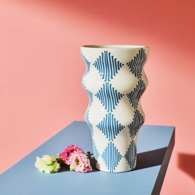 Habitat Habitat Harlequin Ceramic Blue Flared Vase