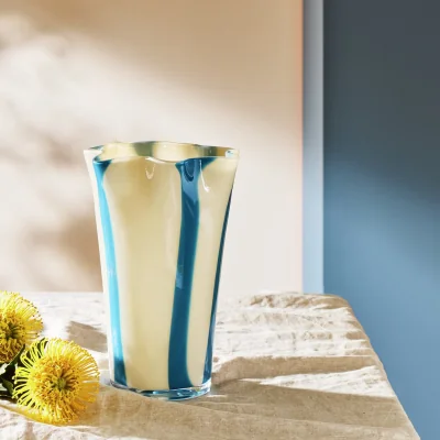 Habitat Habitat Milk Glass Blue & White Handkerchief Stripe Vase