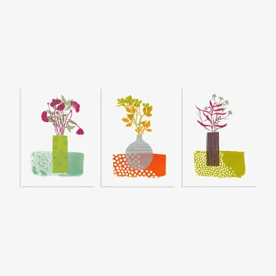 John Lewis John Lewis ANYDAY Fiona Howard Flower Vases Unframed Print, Set of 3, 40 x 30cm, Multi