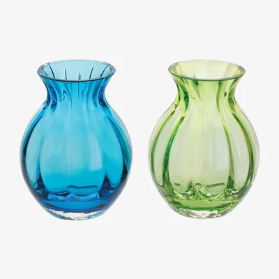 John Lewis Dartington Crystal Mini Gems Oval Vase, H9cm, Blue/Green, Set of 2