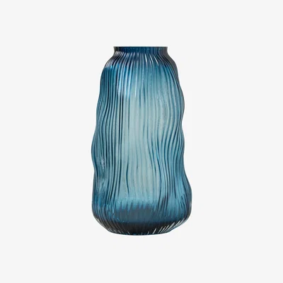 John Lewis Truly Ridge Textured Glass Vase, Blue