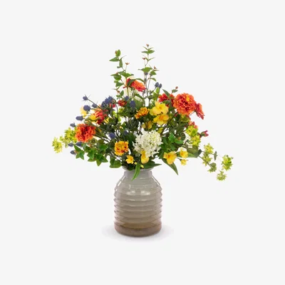 John Lewis Floralsilk Artificial Rose, Lilac & Marigold in Ceramic Vase, H70cm, Multi