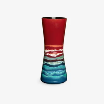 John Lewis Poole Pottery Horizon Earthenware Hourglass Vase, H34cm, Red/Multi