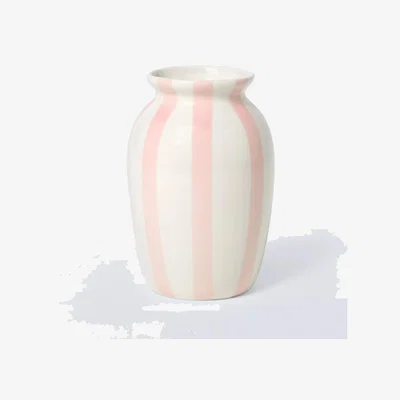 John Lewis John Lewis Hand Painted Striped Stoneware Vase, H18cm, Pink