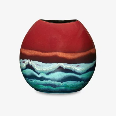John Lewis Poole Pottery Horizon Earthenware Purse Vase, H20cm, Red/Multi
