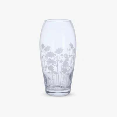 John Lewis Dartington Crystal Bloom Aguilegia Glass Barrel Vase, H22cm, Clear