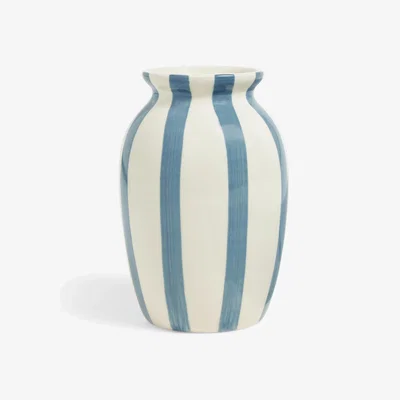 John Lewis John Lewis Hand Painted Striped Stoneware Vase, H18cm, Haze Blue