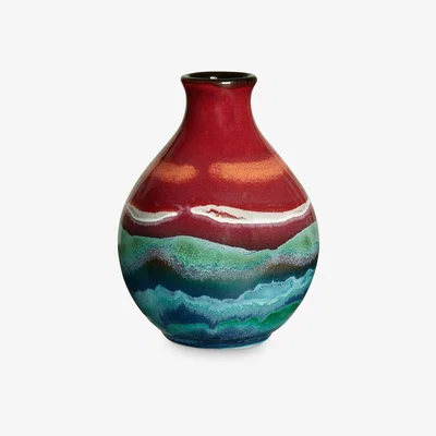 John Lewis Poole Pottery Horizon Earthenware Bud Vase, H12cm, Red/Multi