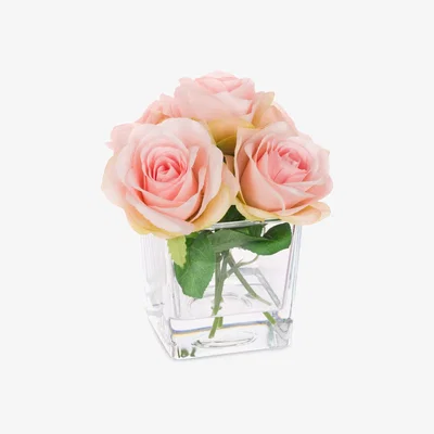 John Lewis Floralsilk Artificial Rose in Cube Vase