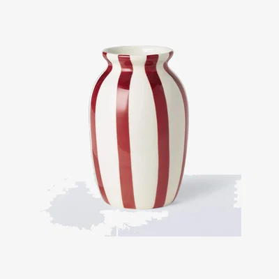 John Lewis John Lewis Hand Painted Striped Stoneware Vase, H18cm, Red