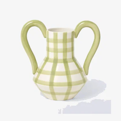 John Lewis John Lewis Large Handled Hand Painted Check Ceramic Vase, H20cm
