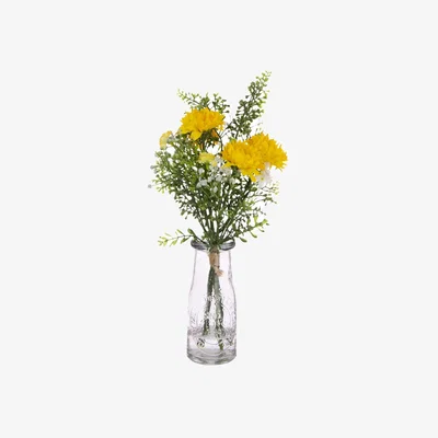 John Lewis Floralsilk Artificial Daisy & Foliage in Glass Bottle Vase, Yellow