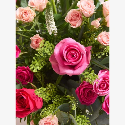 John Lewis John Lewis Pink Roses Mixed Hand Tied Bouquet, Vase & Chocolates