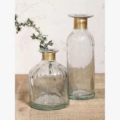 John Lewis Nkuku Chara Hammered Glass Bottle Vase, H15cm, Clear