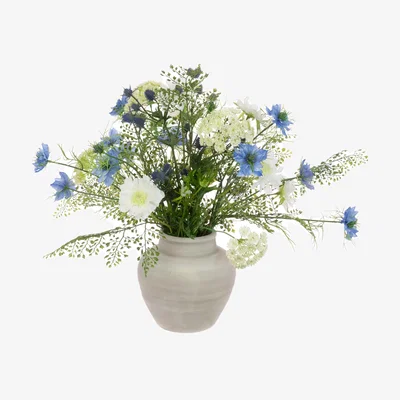 John Lewis Floralsilk Artificial Secret Garden Bouquet in Ceramic Vase, 53cm, White/Blue