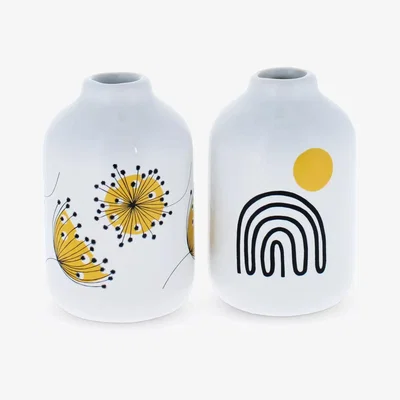 John Lewis MissPrint Nazca & Dandelion Mini Ceramic Viases, Set of 2, Multi
