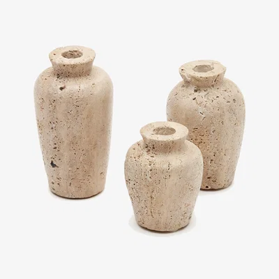 Kave Home Malch set of 3 beige travertine vases Ø 9 cm / Ø 12 cm / Ø 14 cm
