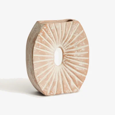 Kave Home Valura vase in pink and beige papier-mâché 21 cm