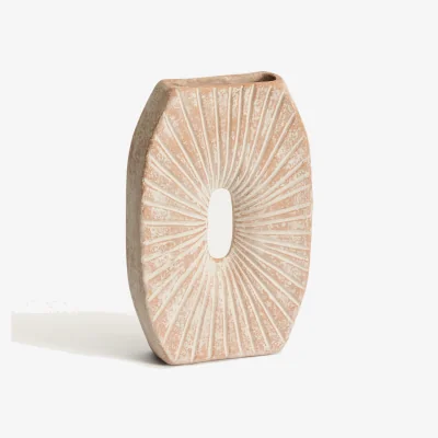 Kave Home Valura vase in pink and beige papier-mâché 31 cm