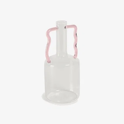 Kave Home Yumalay glass vase, transparent and pink, 22 cm