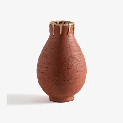 La Redoute Kuro Decorative Ceramic & Rattan Vase, H32cm