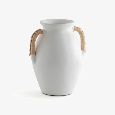 La Redoute Kuro Ceramic & Rattan Vase, H33cm