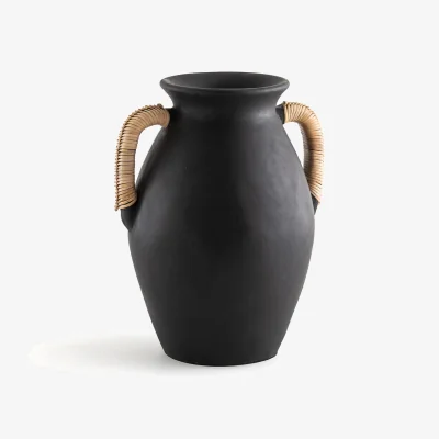 La Redoute Kuro Ceramic & Rattan Vase, H33cm