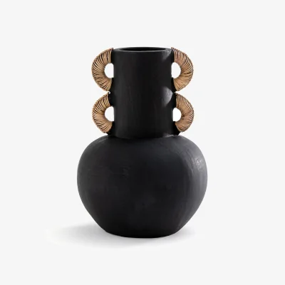La Redoute Kuro Ceramic & Rattan Vase, H41.5cm