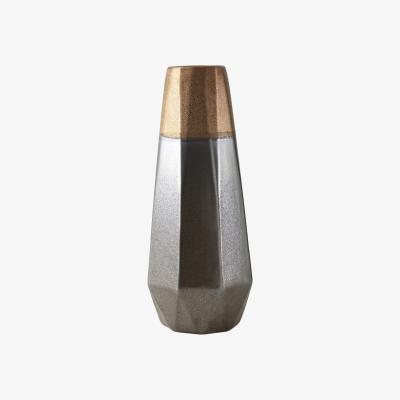 La Redoute 44cm Silver and Copper Polygonal Metal Vase