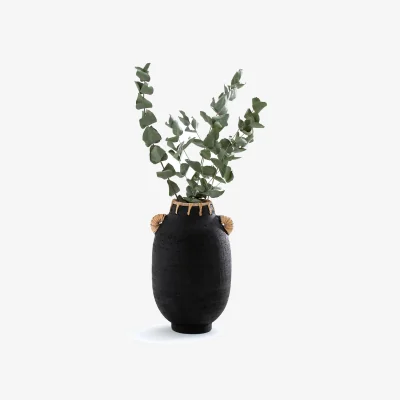 La Redoute Kuro Decorative Ceramic & Rattan Vase, H33cm