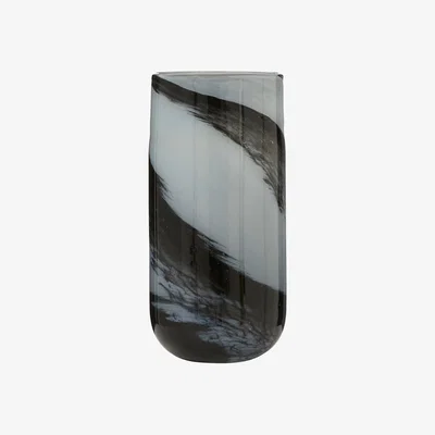 La Redoute 41cm Grey and Black Brushstroke Glass Vase