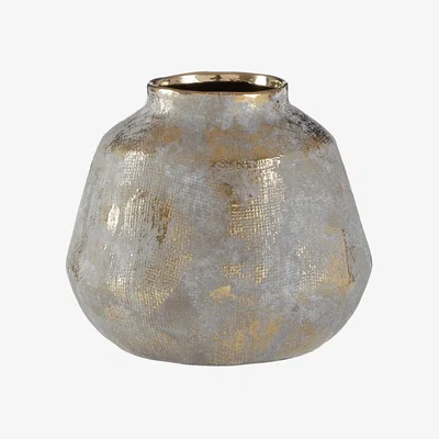 La Redoute Small Grey Ceramic Gold Finish Vase