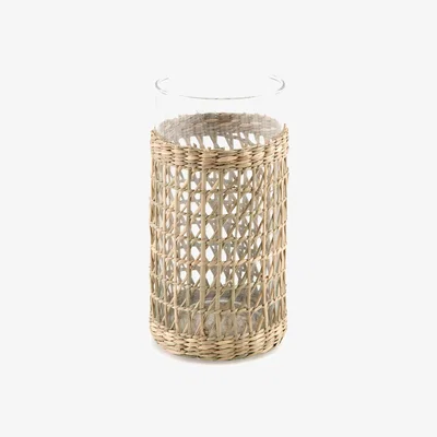 La Redoute Kezia 20cm High Woven Straw and Glass Vase