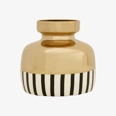 La Redoute 20cm Gold with Black/White Stripe Ceramic Vase