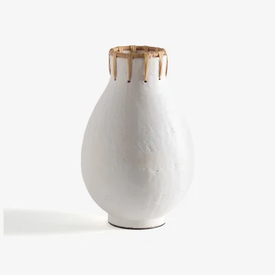 La Redoute Kuro Decorative Ceramic & Rattan Vase, H32cm