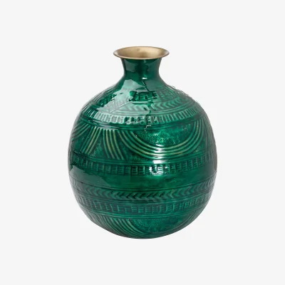 La Redoute 32cm Aztec Collection Brass Embossed Ceramic Dipped Squat Vase