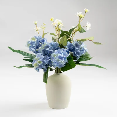 La Redoute 50cm Artificial Blue Hydrangea Bouquet in Off-White Vase