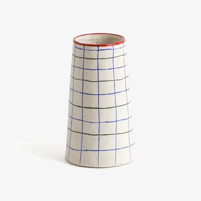 La Redoute Neios 19cm High Checked Ceramic Vase