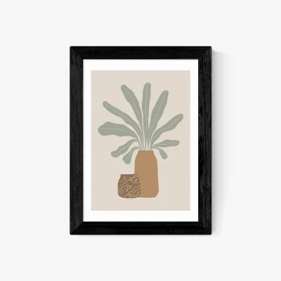 La Redoute Two Brown Vases And Green Plant Print