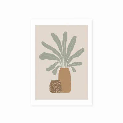 La Redoute Two Brown Vases And Green Plant Print