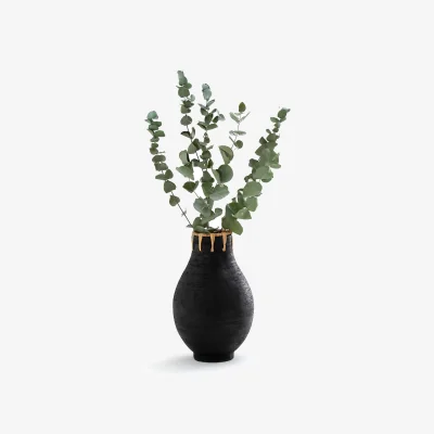 La Redoute Kuro Decorative Ceramic & Rattan Vase, H32cm