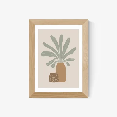 La Redoute Two Brown Vases And Green Plant Print