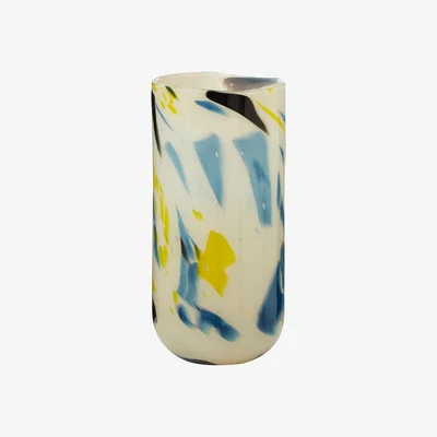 La Redoute 41cm Yellow and Blue Abstract Glass Vase