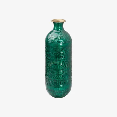 La Redoute 50cm Aztec Collection Brass Embossed Ceramic Dipped Lebes Vase