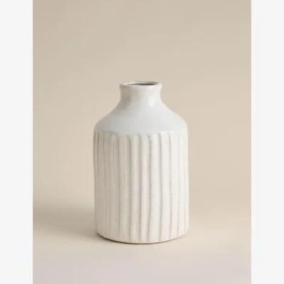 Marks & Spencer M&S Tall Ridged Ceramic Vase Soft White