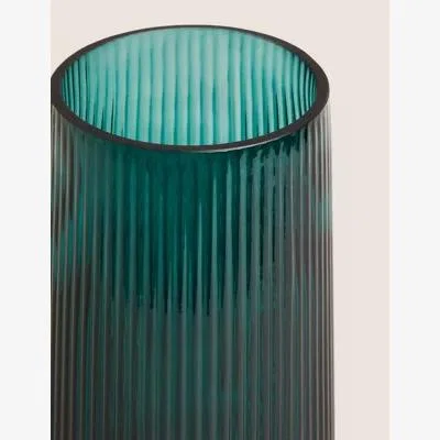Marks & Spencer M&S Glass Ribbed Vase - Green, Green,Blue