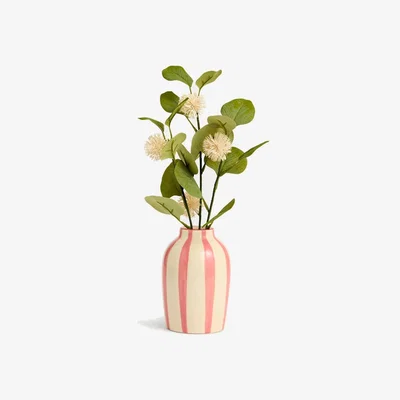 Marks & Spencer Moss & Sweetpea Artificial Pom Pom Flower in Ceramic Vase - Pink, Pink